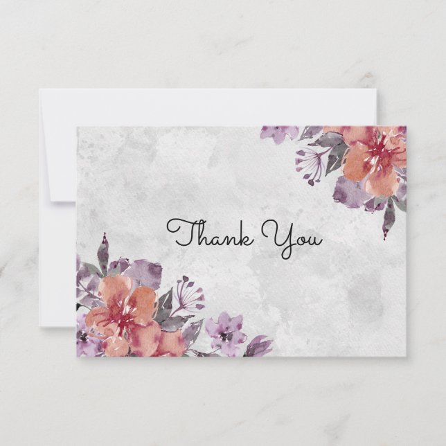 Cartão De Agradecimento Lavanda Peach Floral Watercolor Casamento (Frente)