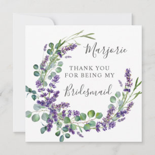 Cartão De Agradecimento Lavanda Roxa Eucalyptus Bridesmaid Obrigado