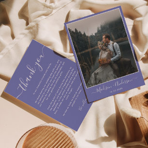 Cartão De Agradecimento Lavanda Roxo Moderno com Casamento de Duas Fotogra