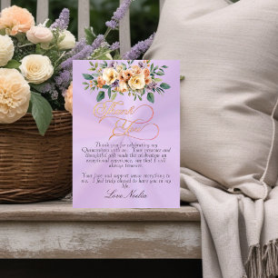 Cartão De Agradecimento Lavanda - Tiara Floral e Prateada de Quinceanera