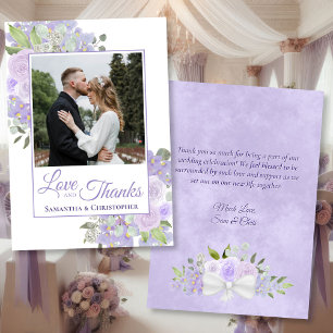 Cartão De Agradecimento Lavanda Watercolor Foto Floral e Casamento de Nota