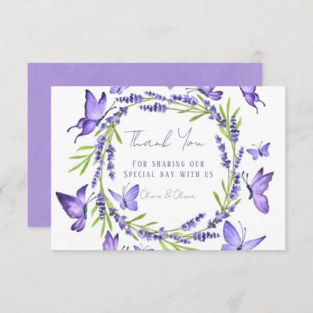 Cartão De Agradecimento Lavanda Wisteria & Butterflies Casamento Obrigado (Frente/Verso)