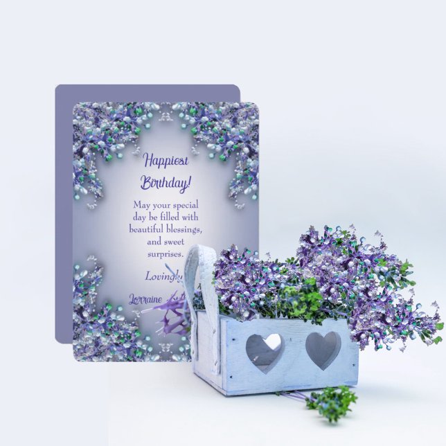 Cartão De Agradecimento Lavender Blue Spring Lilacs Happiest Birthday Card (Criador carregado)