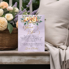 Cartão De Agradecimento Lavender - Floral & Gold Tiara Quinceanera
