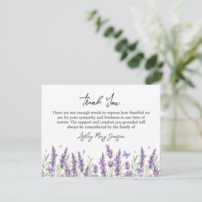 Cartão De Agradecimento Lavender Funeral Thank You Card Bereavement (Em pé/Frente)