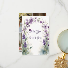 Cartão De Agradecimento Lavender Lilac Floral Wedding Photo