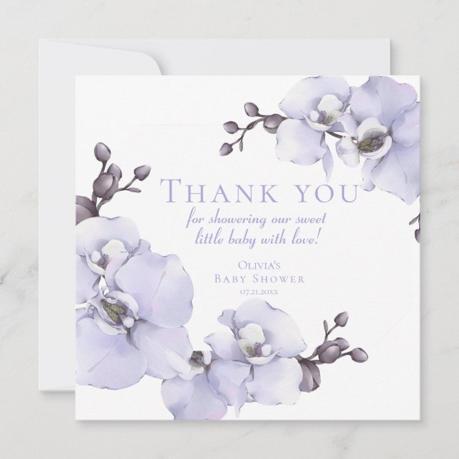 Cartão De Agradecimento Lavender Orchid Baby Shower Thank You Card  (Frente)