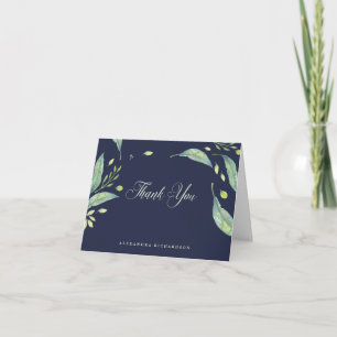 Cartão De Agradecimento Leafy Green Aquarela Obrigado Azul Negro