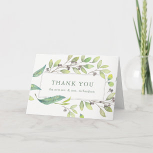 Cartão De Agradecimento Leafy Green Quadro Trendy Watercolor Obrigado