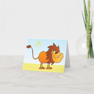 Cartão De Agradecimento Leão de desenho animado engraçado no sol, animal d