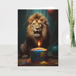 Cartão De Agradecimento Leão Poderoso com um Bolo de Aniversário