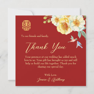 Cartão De Agradecimento Leão-voador-voador-vermelho-casamento chinês