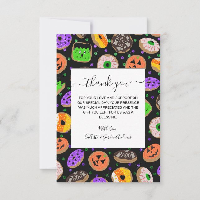 Cartão De Agradecimento Legal Glitter Confetti Rosquinha Halloween (Frente)