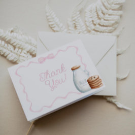 Cartão De Agradecimento Leite e Cookies Chá de fraldas rosa