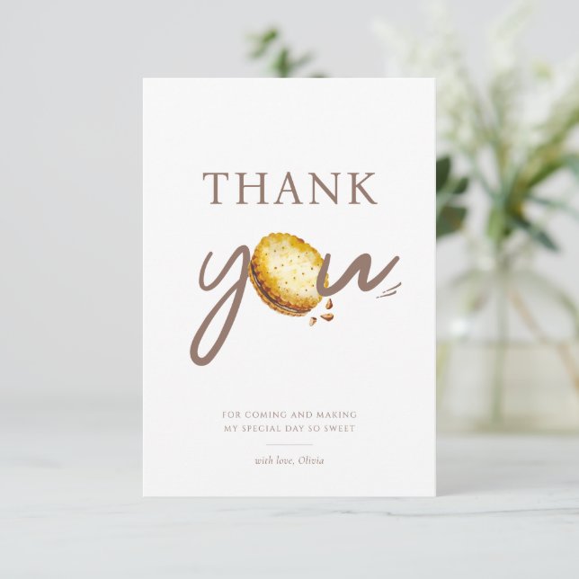 Cartão De Agradecimento Leite e Cookies Primeira Festa de aniversário Obri (Em pé/Frente)