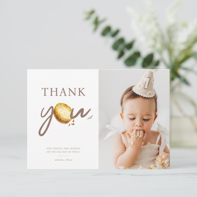 Cartão De Agradecimento Leite e Cookies Primeira Foto de Festa de aniversá (Em pé/Frente)