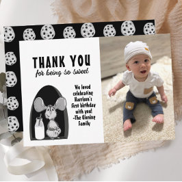 Cartão De Agradecimento Leite e Cookies Rato Doce Primeiro Aniversário