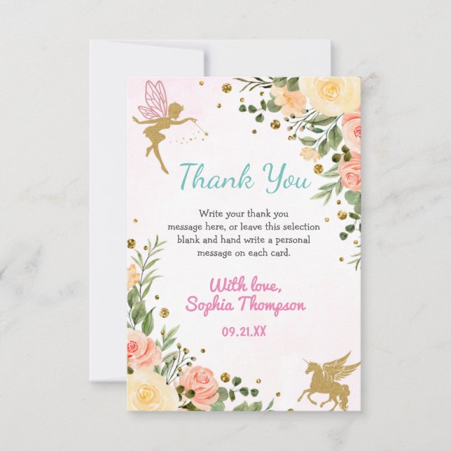 Cartão De Agradecimento Leite E primeiro aniversario Floral Dourado De Lei (Frente)