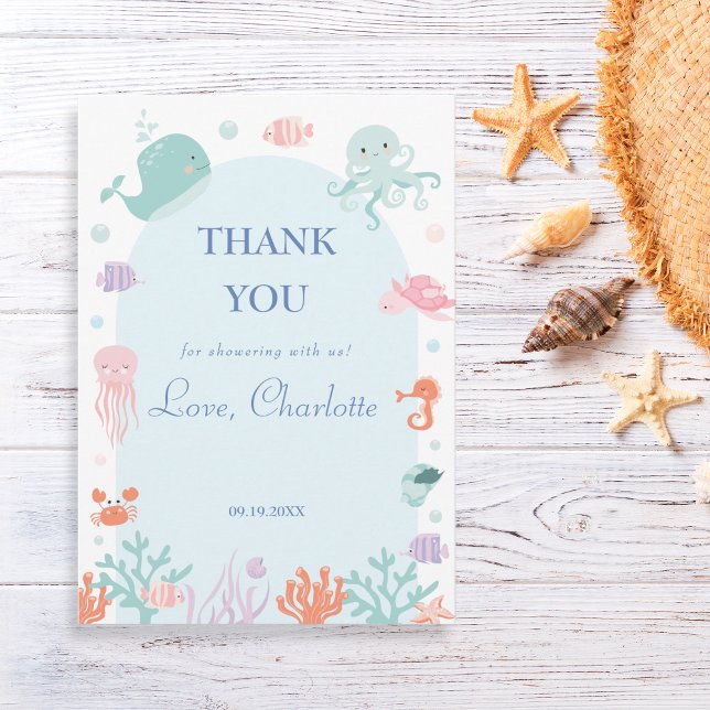 Cartão De Agradecimento Leitura Aqua Submarina Bebê de Animais do Oceano S (Criador carregado)