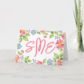 Cartão De Agradecimento Leitura de Monograma Floral Watercolor