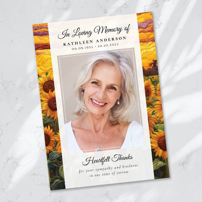 Cartão De Agradecimento Lembrança de Foto de Girassol Funeral Memorial (Criador carregado)