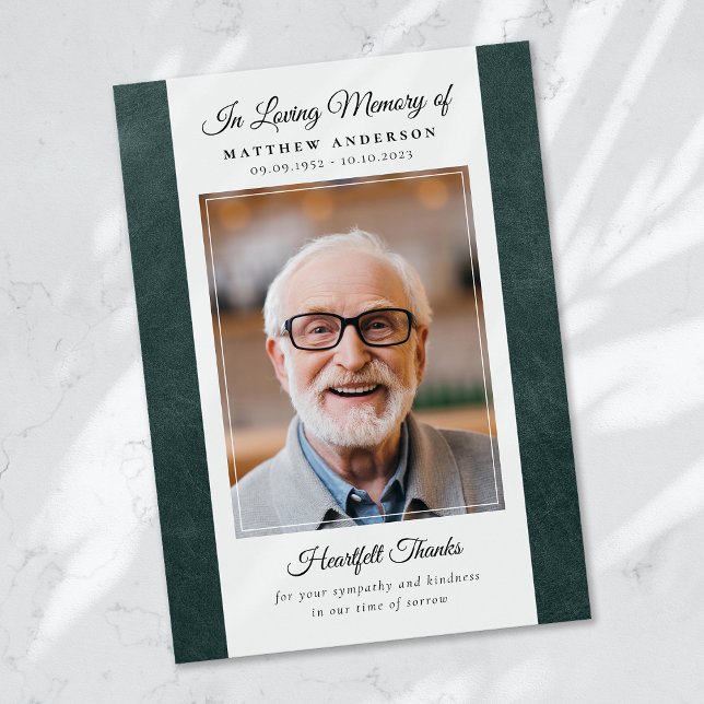 Cartão De Agradecimento Lembrança de Foto em Couro Verde Memorial Funeral (Criador carregado)