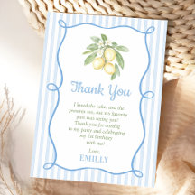 Lemon Blue Stripes Birthday Flat Thank You Card
