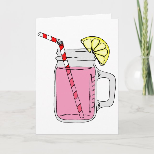 Cartão De Agradecimento Lemonade Mason Jar Rosa (Frente)