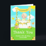 Cartão De Agradecimento Lemonade Stand Birthday Blona Hair Boy<br><div class="desc">Esse cartões de agradecimentos bonito e caprichoso apresenta um filho louro de cabelo com pele clara em um suporte amarelo de limonada que é decorado com flores e beliche. Ao fundo está um céu azul, sol e borboletas. O texto combina fontes decorativas e sans serif para um aspecto na moda...</div>