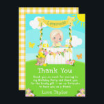 Cartão De Agradecimento Lemonade Stand Birthday Blona Hair Girl<br><div class="desc">Este cartões de agradecimentos bonito e caprichoso apresenta uma cabeleira loira com pele justa em um suporte amarelo de limonada que é decorado com flores e beliche. Ao fundo está um céu azul, sol e borboletas. O texto combina fontes decorativas e sans serif para um aspecto na moda e moderno....</div>
