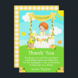 Cartão De Agradecimento Lemonade Stand Birthday Red Hair Boy<br><div class="desc">Este cartões de agradecimentos bonito e caprichoso apresenta um filho de cabelo vermelho com pele clara num suporte de limonada amarela que é decorado com flores e beliche. Ao fundo está um céu azul, sol e borboletas. O texto combina fontes decorativas e sans serif para um aspecto na moda e...</div>