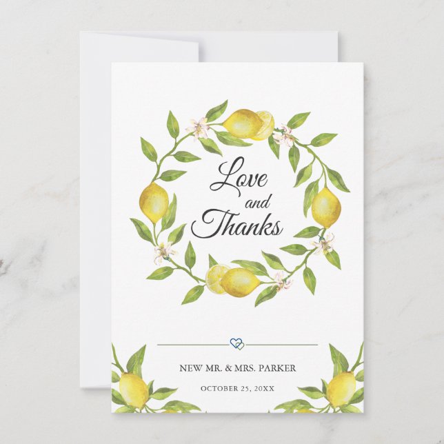 Cartão De Agradecimento Lemons Blossom Verde Floral Obrigado (Frente)