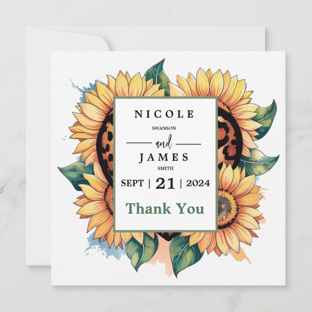 Cartão De Agradecimento Leopard Heart Floral (Frente)