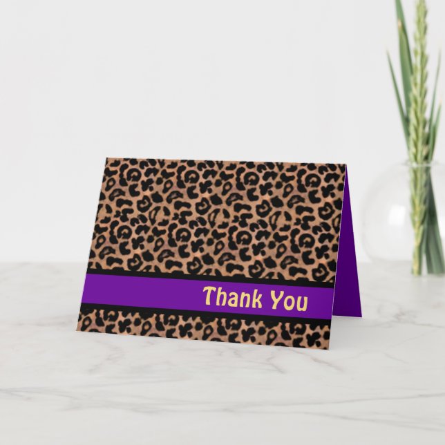 Cartão De Agradecimento Leopard Pattern Purple Stripe Doce 16 OBRIGADO (Frente)