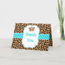 Cartão De Agradecimento Leopard Print Blue Quatrefoil 'Obrigado'