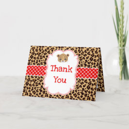 Cartão De Agradecimento Leopard Print Red Quatrefoil Aniversário "Obrigado