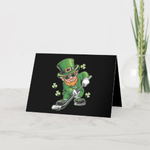 Cartão De Agradecimento Leprechaun Jogando Dia de São Patrício De Hóquei I
