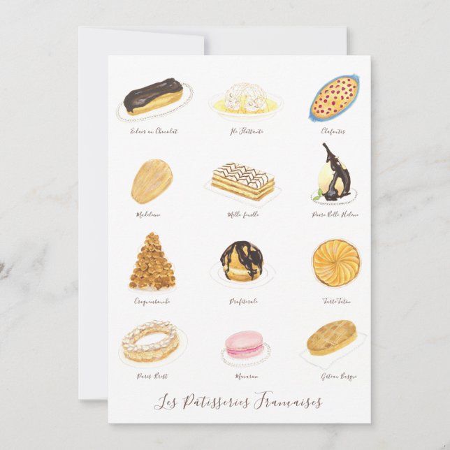 Cartão De Agradecimento Les Pâtisserie Françaises watercolor (Frente)