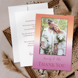 Cartão De Agradecimento Lesbian Wedding Photo Pride Flag Gradient