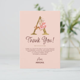 Cartão De Agradecimento Letra A Monograma Dourado Rosas Rosa Beije