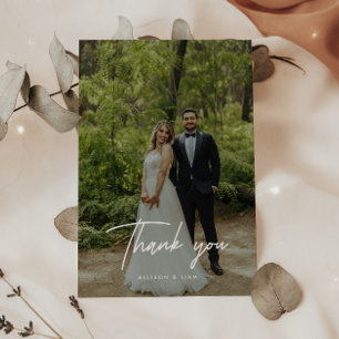 Cartão De Agradecimento Letra de roteiro moderno foto de casamento