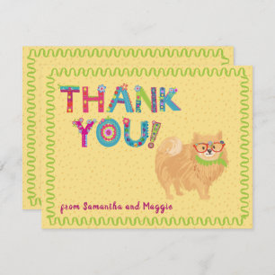 Cartão De Agradecimento Letras Florais Coloridas De Divertido Cão Pomerani