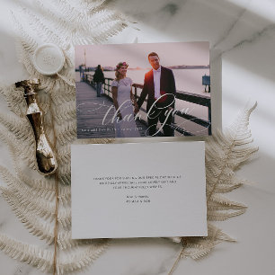 Cartão De Agradecimento letreiro de caligrafia elegante foto de casamento