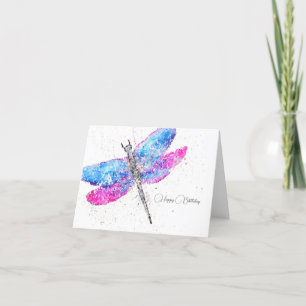Cartão De Agradecimento Libélula aquarela rosa azul clássico Aniversário