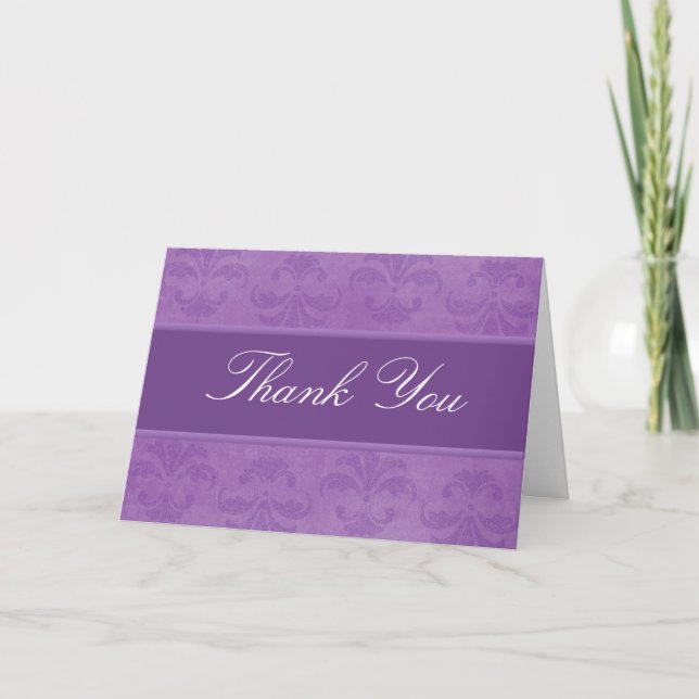Cartão De Agradecimento Lilac Damasco Obrigado (Frente)