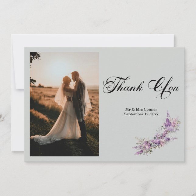 Cartão De Agradecimento Lilac floral Elegant Photo Thank You Card (Frente)