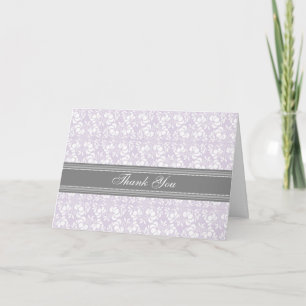 Cartão De Agradecimento Lilac Gray Damask Baby Shower Thank You Card