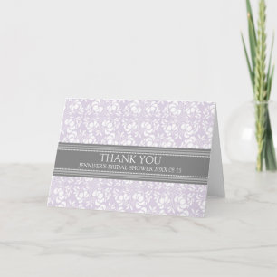 Cartão De Agradecimento Lilac Gray Damask Bridal Shower Thank You Card