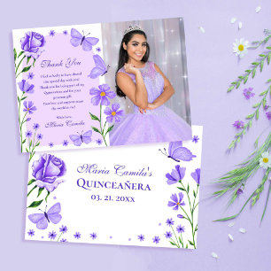 Cartão De Agradecimento Lilac Purple Floral Butterflies Foto Quinceañera