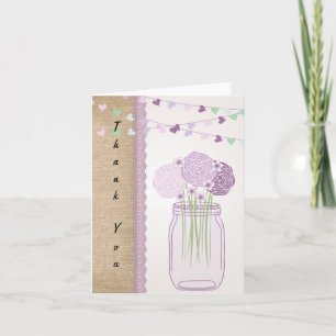 Cartão De Agradecimento Lilac Purple Mason Burlap Lace Obrigado